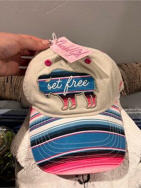 Set Free Buffalo Embroidered Cap - Cream & Multicolor - Cheerful Girl